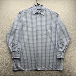 Ermenegildo Zegna Dress Shirt Mens XL X-Large Light Blue Check‎ Preppy Designer